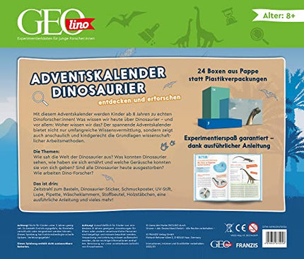 FRANZIS 67205 - GEOlino advendikalender: Avasta ja uuri dinosauruseid, 24 põnevat jõulueksperimenti, lastele vanuses 8 ja vanemad