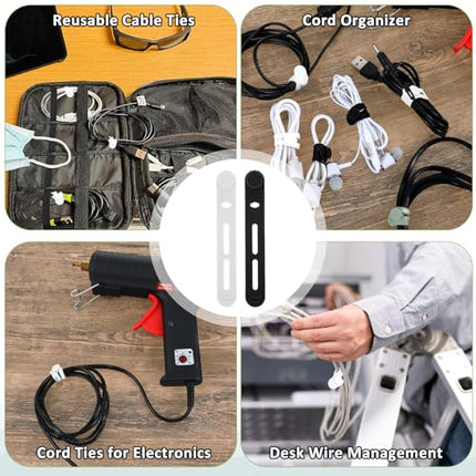 Reusable Silicone Cable Ties, Adjustable Wire Organizer, Bundle Straps for Devices and Charging Cables, Black and White, 20 Pack