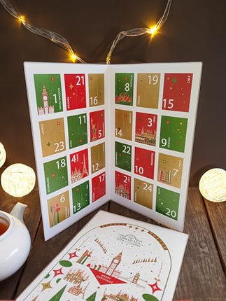 Ahmadi tee advendikalender 2025 - teekalender 24 erineva teesordiga - must tee, roheline tee, puuviljatee ja taimetee - 24 eraldi pakendatud aroomikindlat teekotti