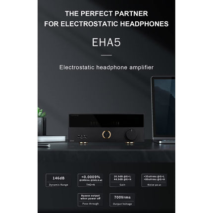EHA5 elektrostaatiline HiFi kõrvaklapivõimendi BAL/SE/XLR/TRS/RCA sisendiga elektrostaatiline viietuumaline kõrvaklapiväljund kodukino stereo lauaarvuti kõrvaklapivõimendi 700Vrms 12V triger