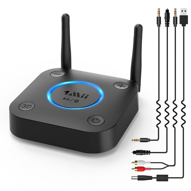 1Mii pika leviala vastuvõtja, HiFi traadita audioadapter, aptX madala latentsusega Bluetooth 5.1 vastuvõtja 3D ruumilise heliga stereokõlarite jaoks, optiline koaksiaal 3,5 mm RCA AUX