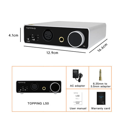 Topping L50 HiFi kõrvaklapivõimendi NFCA SE/BAL sisendiga kodukino võimendi minivõimendi võimenduse lülitiga 2-kanaliline võimendi (hõbedane)
