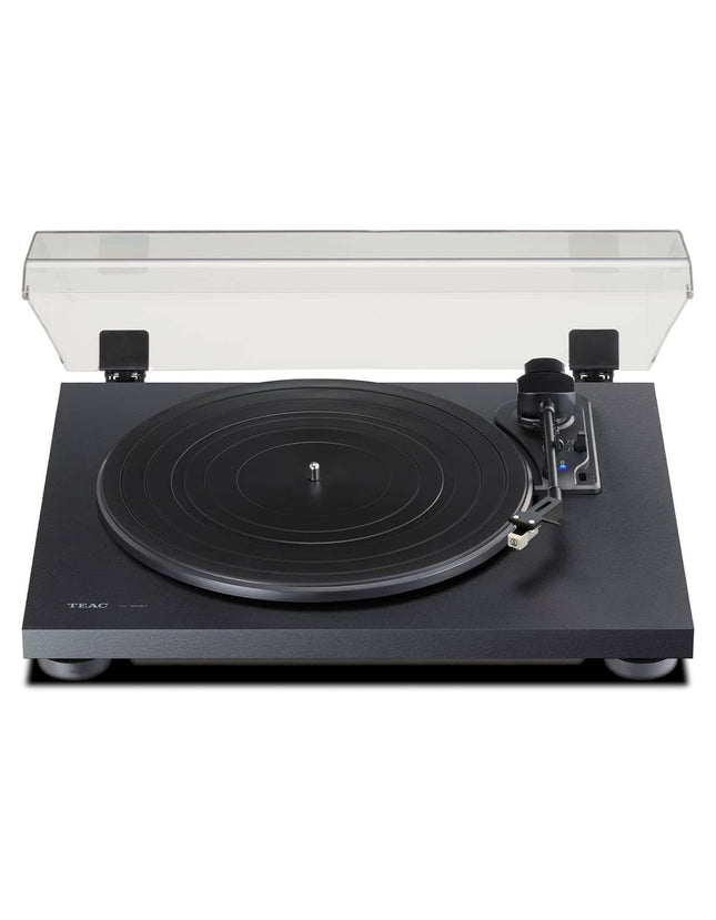 Teac TN-180BT-A3 plaadimängija Bluetooth-väljundiga (rihmülekanne, 33/45/78 p/min, integreeritud fono-eelvõimendi, suure tihedusega MDF-korpus) must
