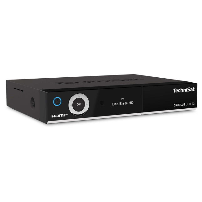 TechniSat DIGIPLUS UHD S2-4K satelliitvastuvõtja tähtnumbrilise ekraani ja kahe tuuneriga (DVB-S/DVB-S2, HEVC, H.265, PVR salvestusfunktsioon, WLAN, LAN, CI+, USB, OLED) must