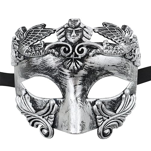 Lezevni maski mask Rooma-Kreeka mehe mask Halloweeni cosplay Ventiani mask meestele karnevalile (hõbedane)