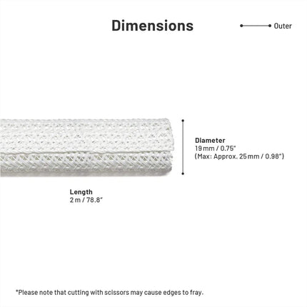 WALL Cord Cover, 19mm - 2m self-closing cable sleeve, braided cable sleeve for TV, computer, home theater, USB, audio-video cables at home and in the office - White