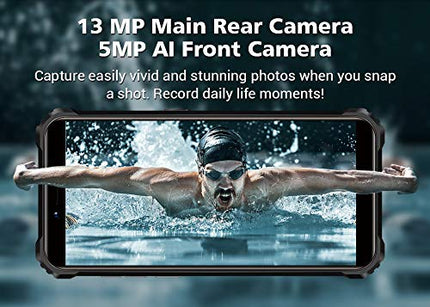 OUKITEL WP5 PRO 4G Outdoor Smartphone without Contract, 8000mAh Battery, 4 LED Flash, Android 10 Rugged Phone IP68, Helio A25 4GB + 64GB, 13MP + 2MP + 2MP, Face ID, GPS DUAL SIM Black
