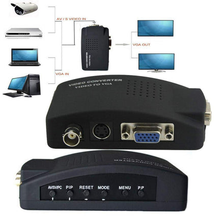 Zerone 1080p videomuundur, BNC/S-Video/VGA - VGA muundurkarp DVD/PDP/musta värvi