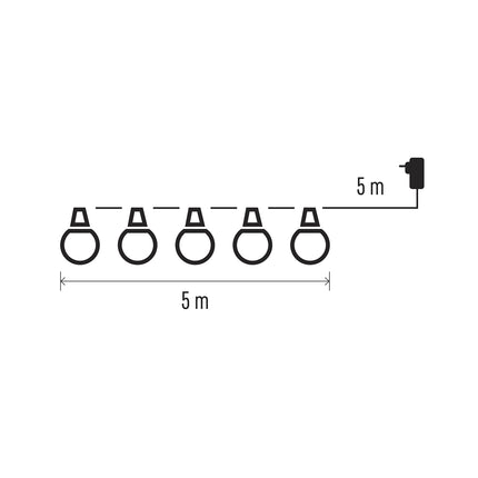 EMOS LED-ketivalgustid värvilised sise- ja välistingimustes kasutamiseks, 5 m pikkune peovalguskett 10 pallikujulise LED-pirniga, toiteplokk ja trafo, IP44, pidudeks, jõuludeks, kaunistuseks ZY1938