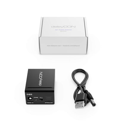 deleyCON Toslink 2x1 lüliti SPDIF audio kasutusjuhend lüliti jaotur jagaja (2x sisend / 1x väljund) optiline TOSLINK - metallist