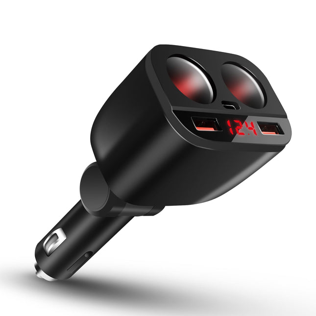 120W USB-C autolaadija sigaretisüütaja jaoturi adapter 2 pistikupesaga kiirlaadimine 12V/24V DC LED-voltmeetriga kahe USB + PD-pordiga mobiiltelefonile, tahvelarvutile, GPS-ile, videoregistraatorile