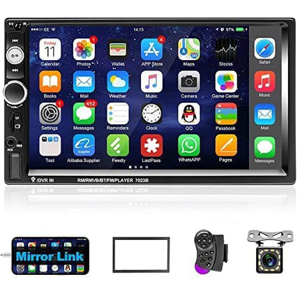 Podofo 2 DIN 7-tolline autoraadio koos Mirror Linkiga iOS/Androidi jaoks, Bluetooth puutetundliku ekraaniga raadio, FM/USB/roolil juhtimine/AUX-IN+tagurduskaamera