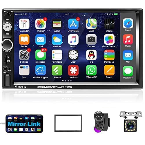 Podofo 2 DIN 7 inch car radio with Mirror Link for iOS/Android Bluetooth touchscreen radio FM/USB/steering wheel control/AUX-IN+rear view camera