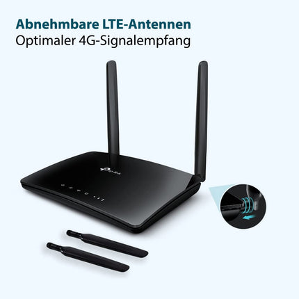 TP-Link TL-MR6400 LTE Router, 4G Router Supports SIM Cards, 4G Cat4 up to 150 Mbps, 2.4GHz N300 Wi-Fi, 4x 100 Mbps Ports, Plug and Play, Up to 32 Devices, Parental Controls, Guest Network, Black