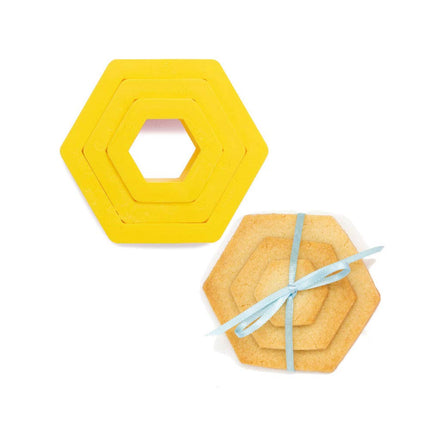 Kaunistamine, kuusnurksete küpsisevormide komplekt, plast, kollane, 1,5/2,5/3,5 x 2,2 cm (3 tk pakis)