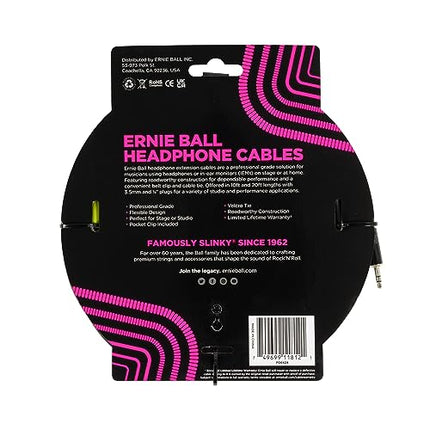 Ernie Ball kõrvaklappide pikenduskaabel, 3,5 mm kuni 3,5 mm, 3 m - must