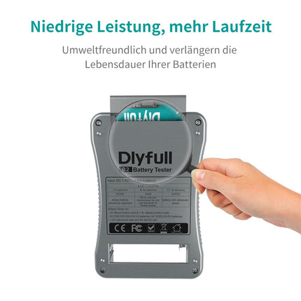Dlyfull LCD universaalne akutester AA AAA CD 9V digitaalsele testimisseadmele CR123A CR2 CRV3 2CR5 CRP2 akutester 1,5 V ja 3 V nööppatareidele, hall