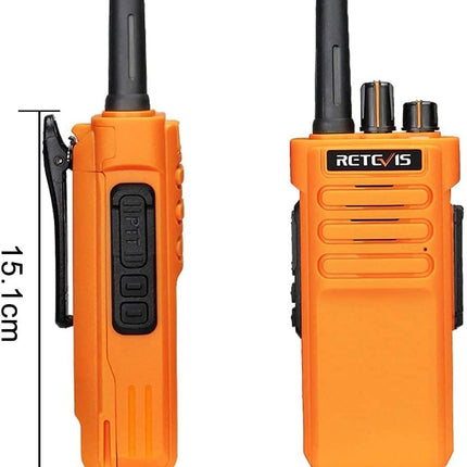 Retevis RT29 raadiosaatja pika levialaga, vastupidav kahesuunaline raadiosaatja, laetav 3200mAh, VOX-raadio veekindla mikrofoniga, äratus täiskasvanutele ja ehitusplatsidele (2 tk pakis, oranž)