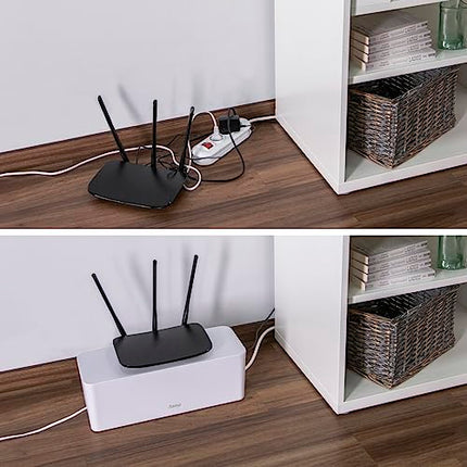 Hama "Maxi" cable box with lid and rubber feet (organizer to prevent cable clutter, storage box for hiding power strips, adapters and cables, protection from children and animals), white, 40 x 15.5 x 13.8 cm