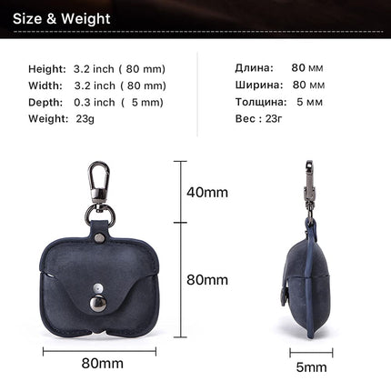 Hiram Crazy Horse Leather Earphone Case Compatible with AirPods Pro, Durable and Soft Leather Travel Pouch with Keychain
