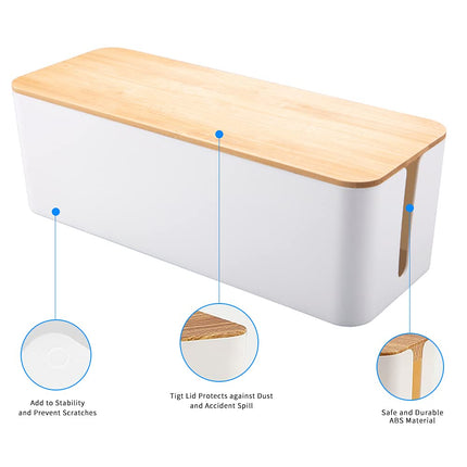 Cable organizer box for cable routing power strip, cable management box, storage box for hiding power strips, organizer to avoid cable clutter (white)