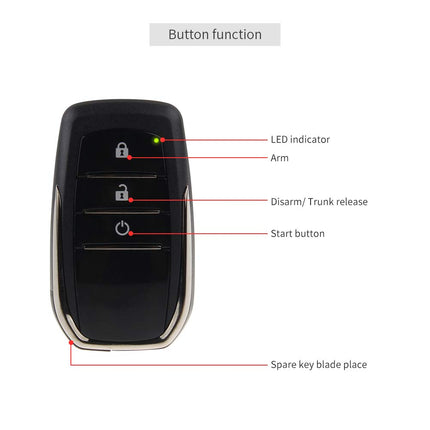 Easyguard PKE autoalarmisüsteem läheduslukuga, avamise puldiga, käivitusnupuga, vibratsioonialarm, võtmeta käivitamine, universaalne EC009-T2
