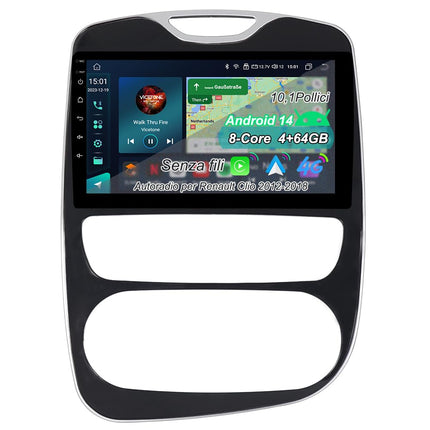 ACAVICA 4+64GB Android 14 autoraadio Renault Clio MK4 2012-2018 stereo 8-tuumaline GPS-navigatsioon koos juhtmevaba CarPlayga, Android Auto Bluetooth 4G LTE WiFi (8-tuumaline, 4+64GB)