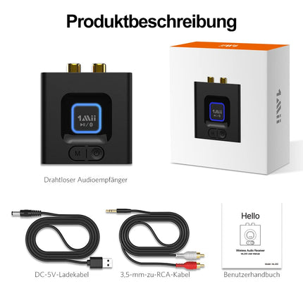 1Mii ML201 adapter stereosüsteemile, Bluetooth 5.0 vastuvõtja 3,5 mm AUX RCA-ga, traadita audiovastuvõtja arvutikõlarite, nutitelefonide ja tahvelarvutite jaoks, 12 tundi mänguaega, bassirežiim