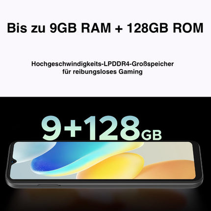 DOOGEE N55 mobiiltelefon ilma lepinguta (Android 14 nutitelefon, 6,56" HD+ 90Hz ekraan) 9GB RAM+128GB ROM, 5150mAh aku, 13MP tehisintellektiga kaamera, kahe SIM-kaardiga 4G LTE, kaheksatuumaline, must