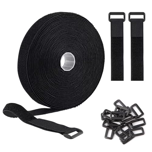Adjustable cable ties with 25 buckles, 5 m x 2 cm, durable, reusable, hook and loop fastener for cable organization, free cutting length, wire management, cable organizer