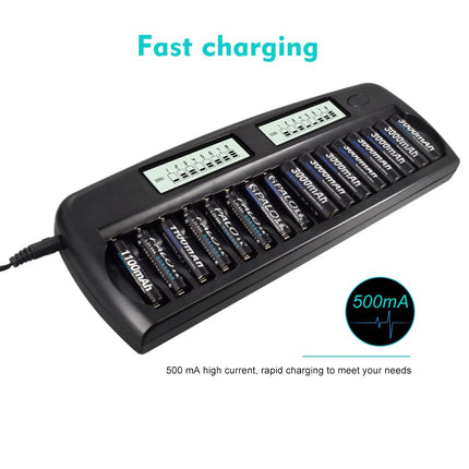 CITYORK aku kiirlaadija - integreeritud IC-kaitse ja LCD-ekraaniga - AA AAA NI-MH akude jaoks, sh 16x AA 3000mAh NiMH akut, akuümbris