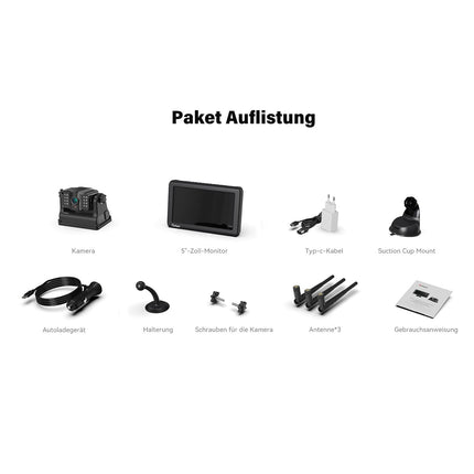 eRapta 5-tolline LCD juhtmevaba digitaalne tahavaatekaamera komplekt 1080P monitoriga: 9600mAh aku, 2 minutit isepaigaldust, IP69K veekindlad tahavaatekaamerad autole, veoautole, kaubikule, maasturile ja haagissuvilale