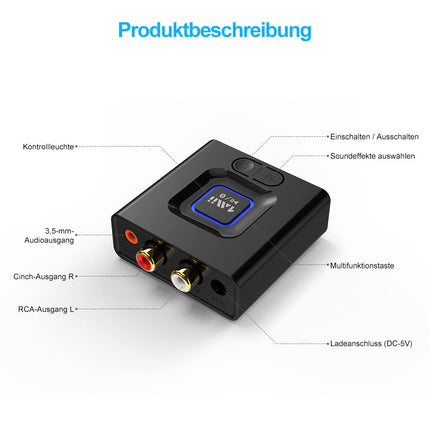 1Mii ML201 adapter stereosüsteemile, Bluetooth 5.0 vastuvõtja 3,5 mm AUX RCA-ga, traadita audiovastuvõtja arvutikõlarite, nutitelefonide ja tahvelarvutite jaoks, 12 tundi mänguaega, bassirežiim