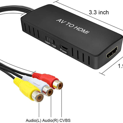 Wrugste RCA-HDMI muundur, AV-HDMI adapter, komposiitadapter 1080P, PAL/NTSC ühildub Wii/Wii U/PS One/PS2/PS3/STB/Xbox/VHS/VCR/Blue-Ray DVD-ga