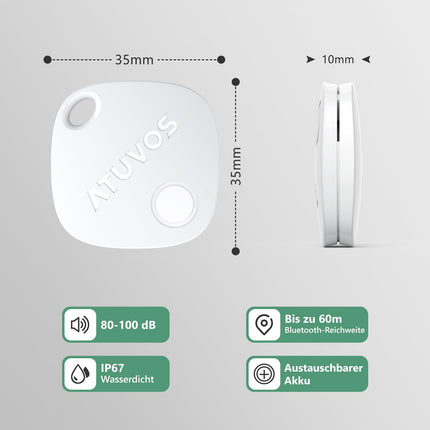 ATUVOS Air Tag võtmeotsija 4 tk pakis, nutikas jälgimisvõtmeotsija, mis ühildub Apple Find My rakendusega (ainult iOS, Android ei ole toetatud), Bluetooth-võtmeotsija pagasi/kottide/kohvrite jaoks, vahetatav aku