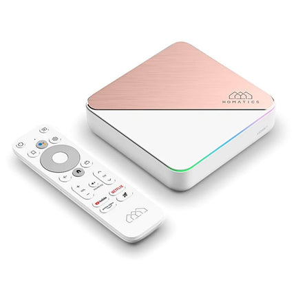 Homatics Box R 4K Plus Android 11 teleri meediapleier (32 GB välkmälu, Google, Netflix 4K Dolby Vision ja Atmos, Disney+, Prime Video, 4K UHD, AV1, 1 Gbit, DTS, HDR10+, WiFi 6, Bluetooth 5.0, valge)