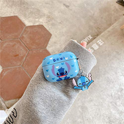 Folaxshoo Compatible with AirPods Pro 2nd/1st Generation Cute Cartoon Funny Case Cover with Cleaner Kit (Blue Stitch)