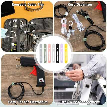Reusable Silicone Cable Ties, Adjustable Wire Organizer, Bundle Straps for Devices and Charging Cables, 21 Pack