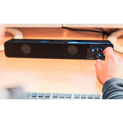 Speedlink BRIO Stereo Soundbar – arvuti heliriba, suurepärane helikvaliteet, 12 vatti, 2x 3,5 mm pesaühendus, USB A-pistik, helitugevuse regulaator, kõrvaklappide ja mikrofoni pesa, must