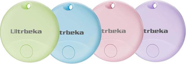 Ultrbeka Air Tag võtmeotsija 4-pakendis MFi-sertifitseeritud jälgimisseade, mis ühildub rakendusega Find My (ainult iOS), võtmete, pagasi, kohvrite ja lemmikloomade esemete leidja – veekindel ja vahetatava akuga