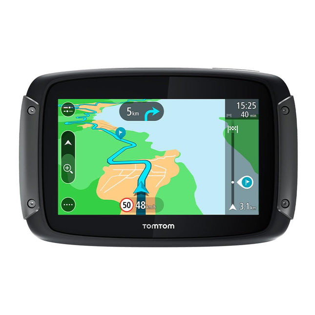 TomTom Rider 50 mootorratta satelliitnavigatsioon (4,3-tolline, mootorratastele mõeldud käänuliste ja mägiste marsruutidega, värskendused WiFi kaudu, 3-kuuline TomTom Trafficu ja kiiruskaamerate leviala, 23 Lääne-Euroopa riiki)