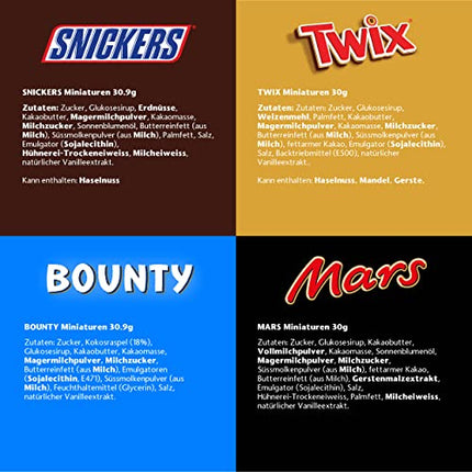 Miniatuursete šokolaadide segu, Mars, Snickers, Bounty &amp; Twix, klassikalised minibatoonid, piimašokolaad, šokolaadi suurpakk, peosegu, 296 batooni, 1 x 3 kg