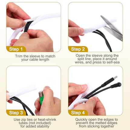 sourcing map 2.4cm 7.6m Black Split Sleeve Wire Braided Sleeving Self-Coiling Braided Sleeve UL94-V2 Flame Resistant PET Sleeve for Automotive Home Cable Management