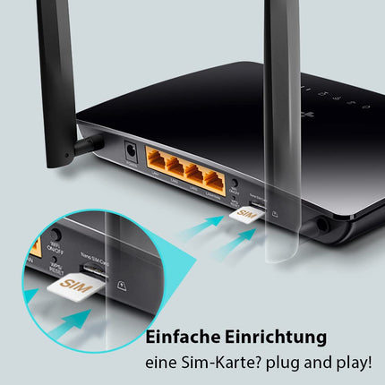 TP-Link TL-MR6400 LTE Router, 4G Router Supports SIM Cards, 4G Cat4 up to 150 Mbps, 2.4GHz N300 Wi-Fi, 4x 100 Mbps Ports, Plug and Play, Up to 32 Devices, Parental Controls, Guest Network, Black