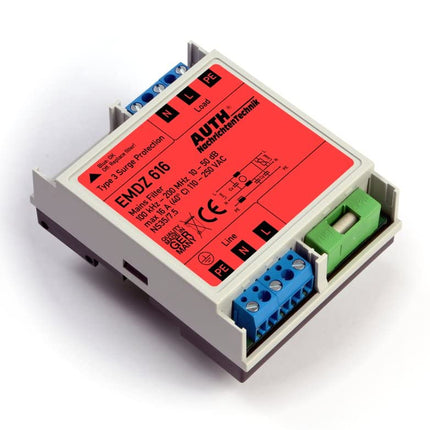 AUTH broadband line filter for DIN rail mounting (16 A, 100 k - 100 MHz with surge protection)