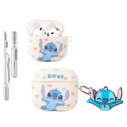 Folaxshoo Compatible with AirPods 4 Generation Cute Cartoon Funny Case Cover with Cleaner Kit (Stitch White)