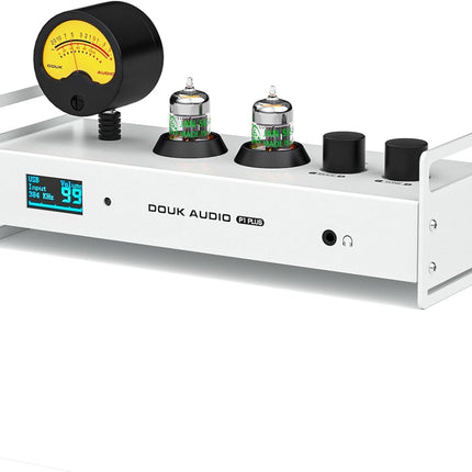 Douk Audio 2-kanaliga Bluetooth vaakumtoruga eelvõimendi, Hi-Fi kõrvaklapivõimendi, USB DAC arvuti helikaart, traadita vastuvõtja heli eelvõimendi VU-mõõturiga, optiline, koaksiaalne, APTX, LDAC, DSD256, kaugjuhtimispult