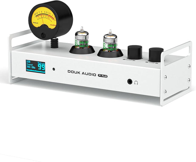 Douk Audio 2-kanaliga Bluetooth vaakumtoruga eelvõimendi, Hi-Fi kõrvaklapivõimendi, USB DAC arvuti helikaart, traadita vastuvõtja heli eelvõimendi VU-mõõturiga, optiline, koaksiaalne, APTX, LDAC, DSD256, kaugjuhtimispult