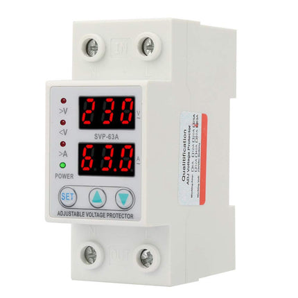 Overcurrent protection, AC230V 63A voltage current protection, single-phase overvoltage protection, 230V-300V adjustable, DIN rail installation