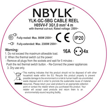 Electraline 49076, Kaablirull 4-suunaline 4M kaabel IP20 Siseruumidesse/Kaablirull 4 Schuko pistikupesaga/Kaablikarp pikenduskaabliga/Kaablirull vändaga, must